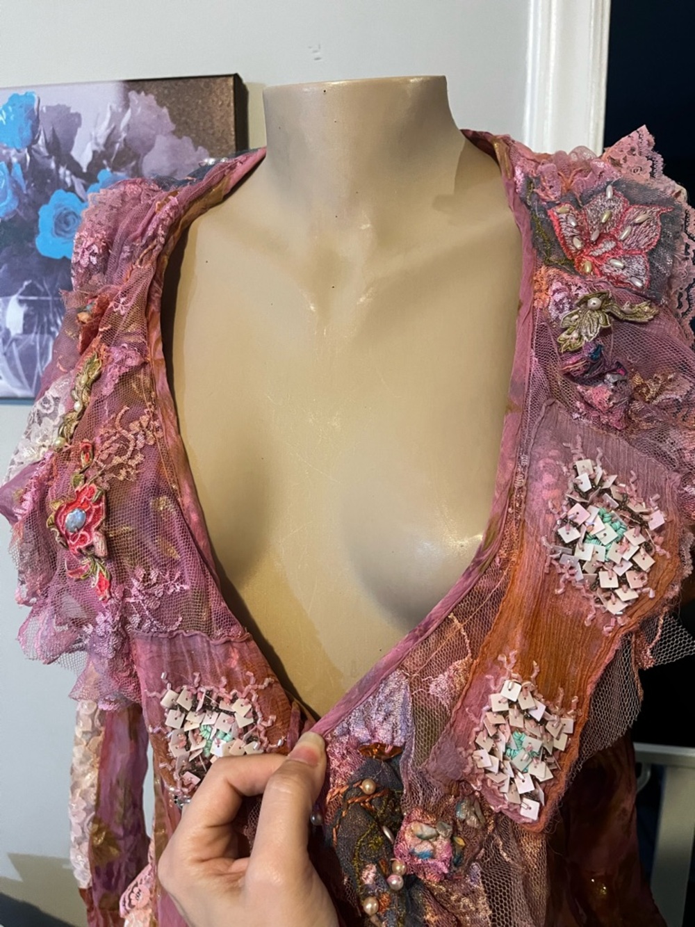 Elenora Antica Italy Embellished Pink Lace 1of1 vintage cardigan NWT